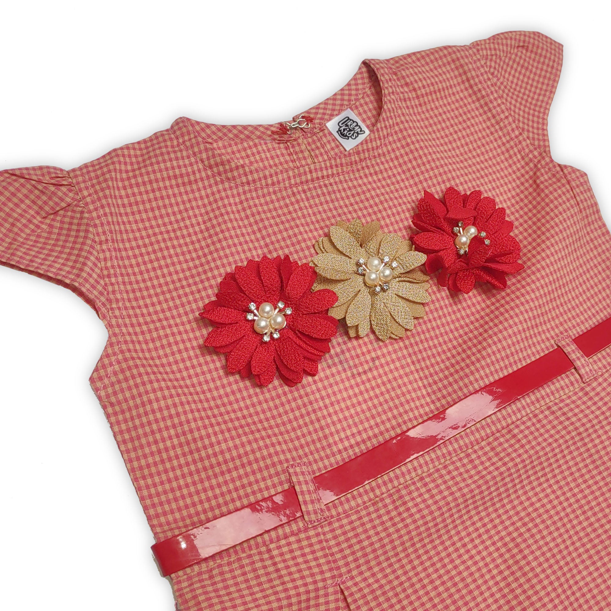 Red Girls' Frock & Trousers Set