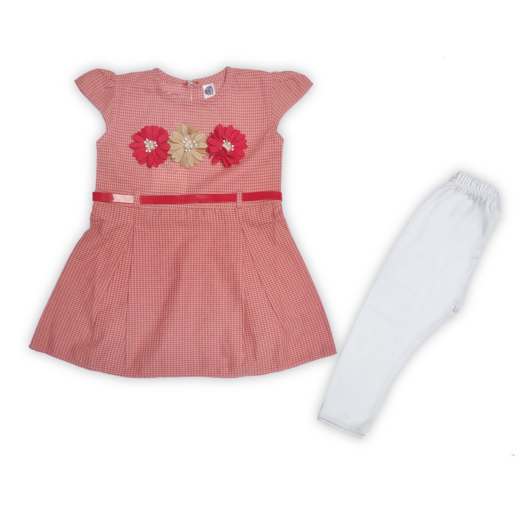 Red Girls' Frock & Trousers Set